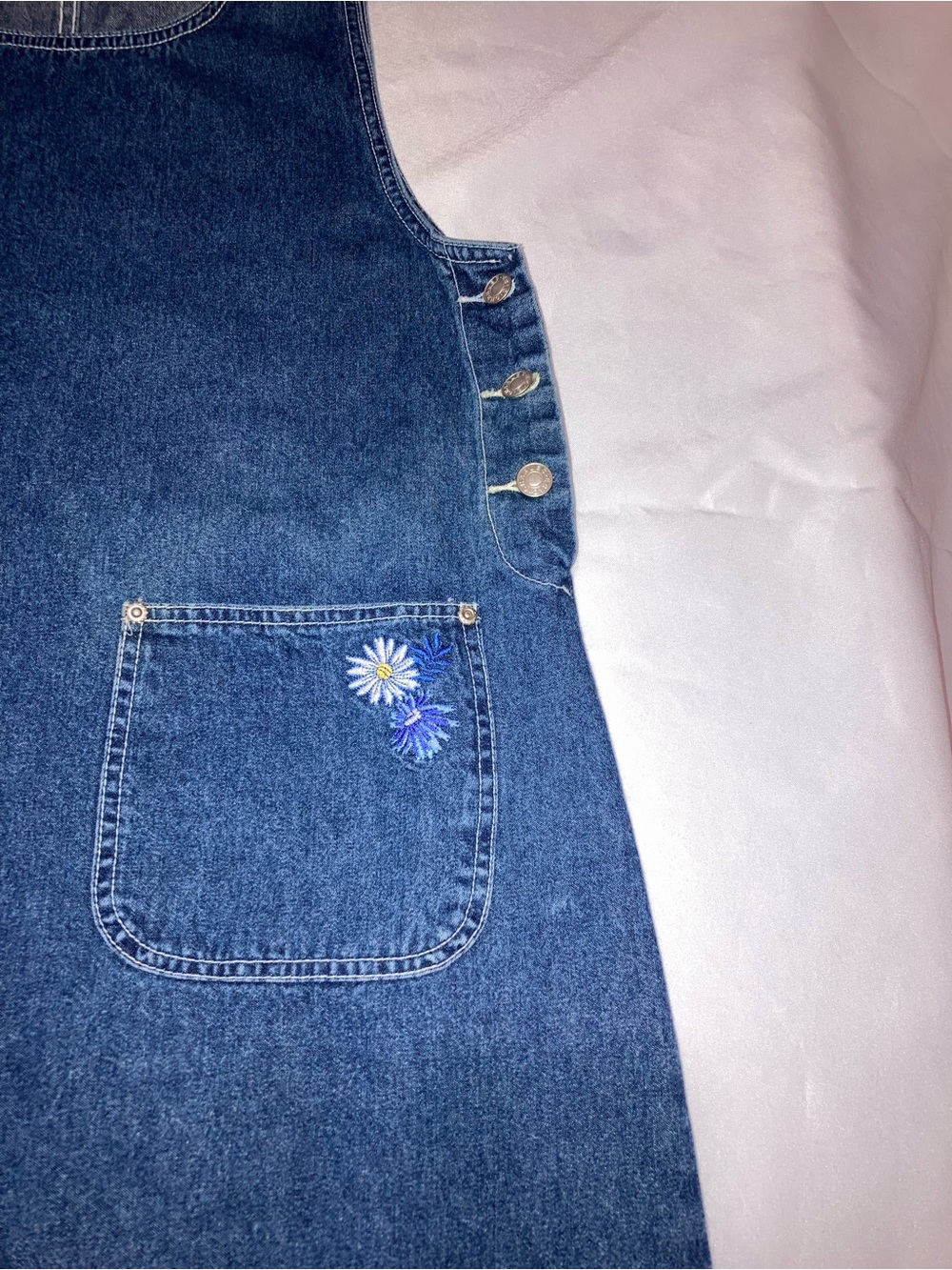 Denim Daisy Embroidered Midi Pinafore Dress - Blue - Picture 3 of 7